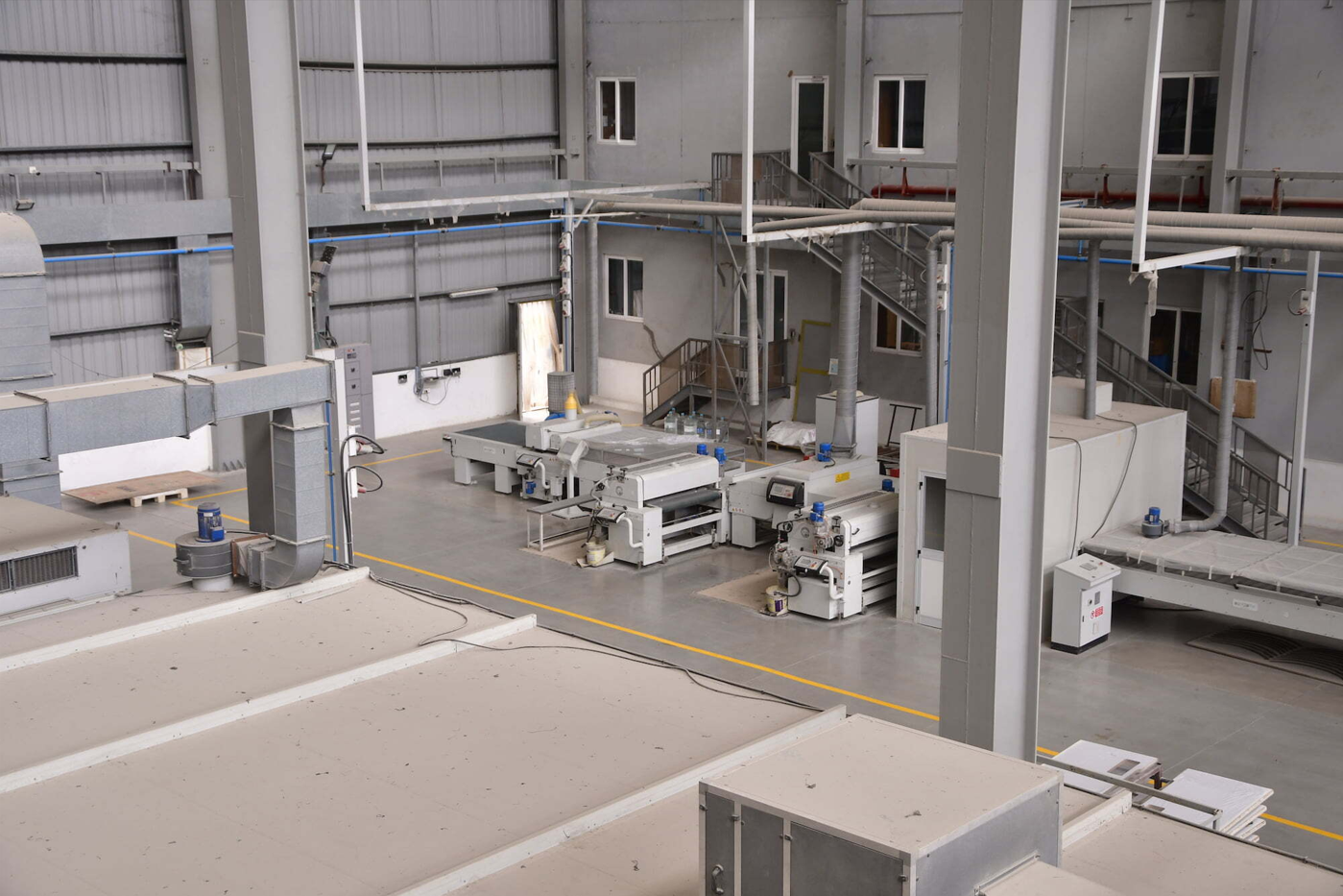 Factory top view of wood finishing and coating machines